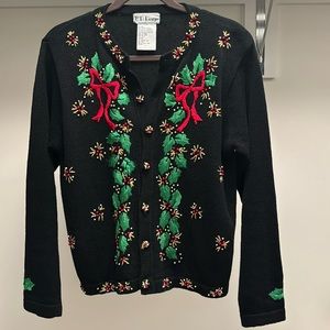Vintage Christmas Embroidered Holiday Cardigan Sweater